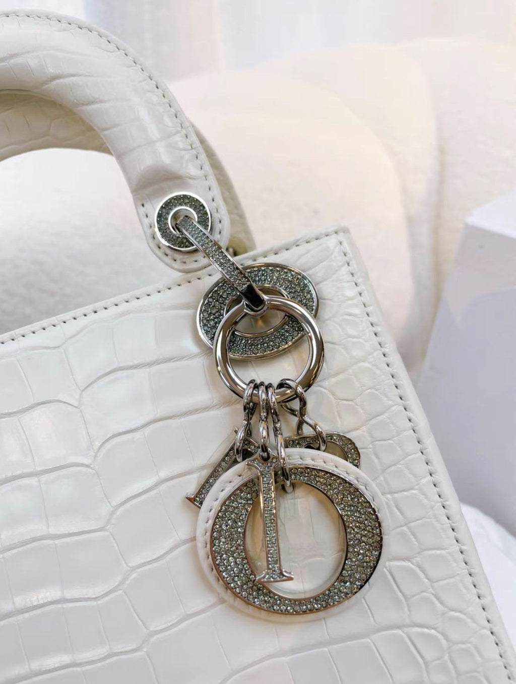 Lady Dior White alligator leather diamond hardware