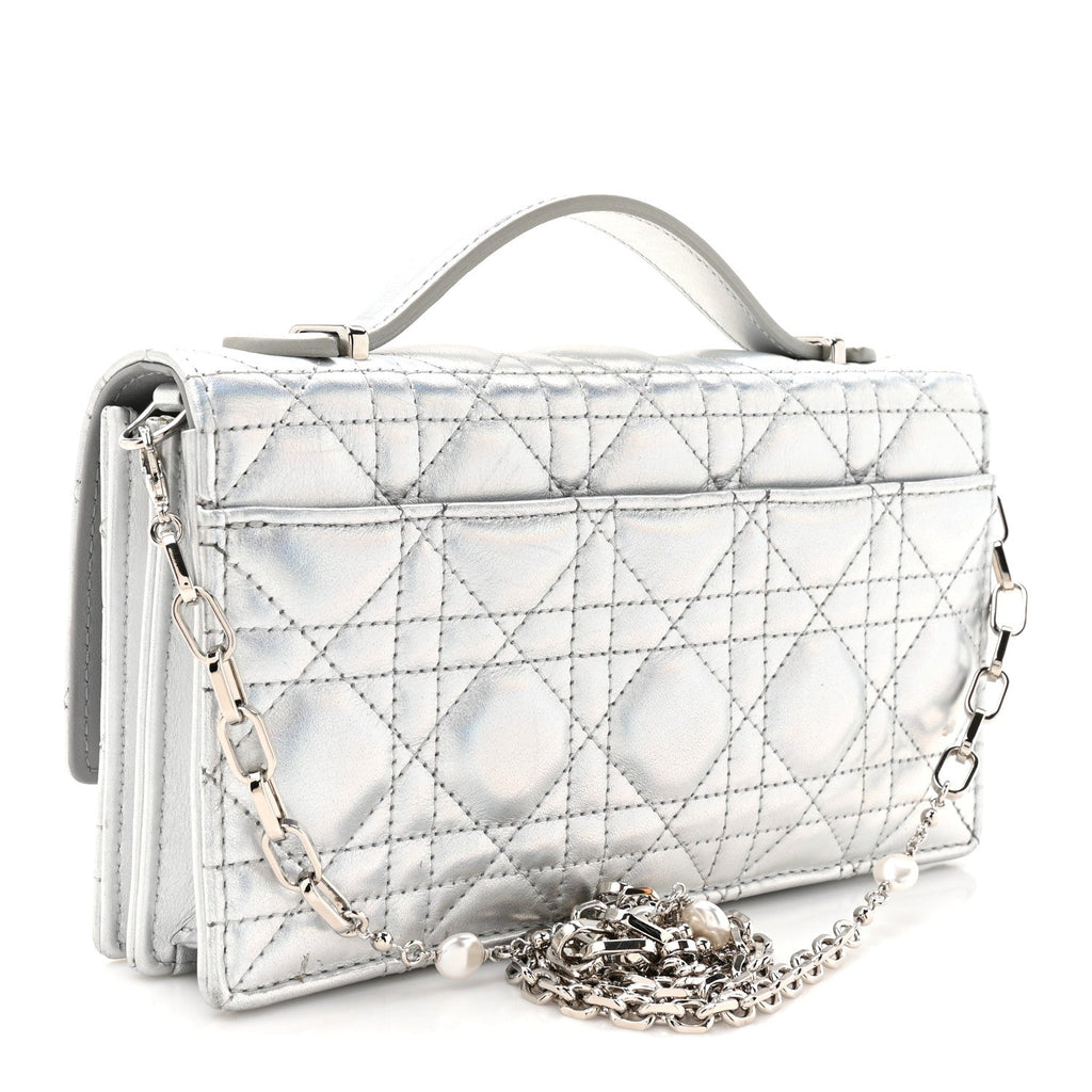 Iridescent Metallic Lambskin Cannage Mini My Dior Bag Silver