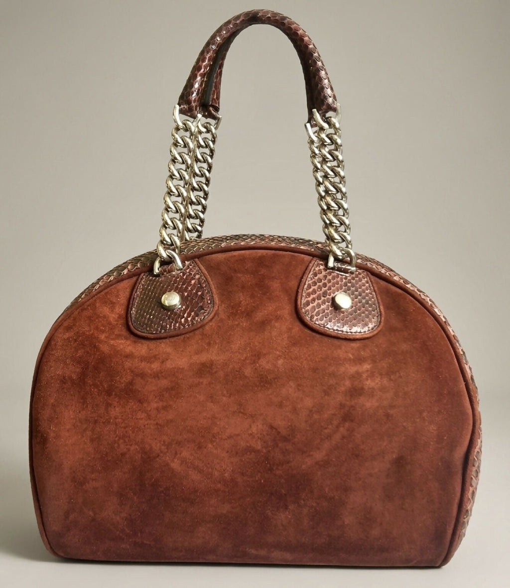 Rare Christian Dior Medium 2004 F/W Burgundy Suede Python Dice Gambler Bowling Bag