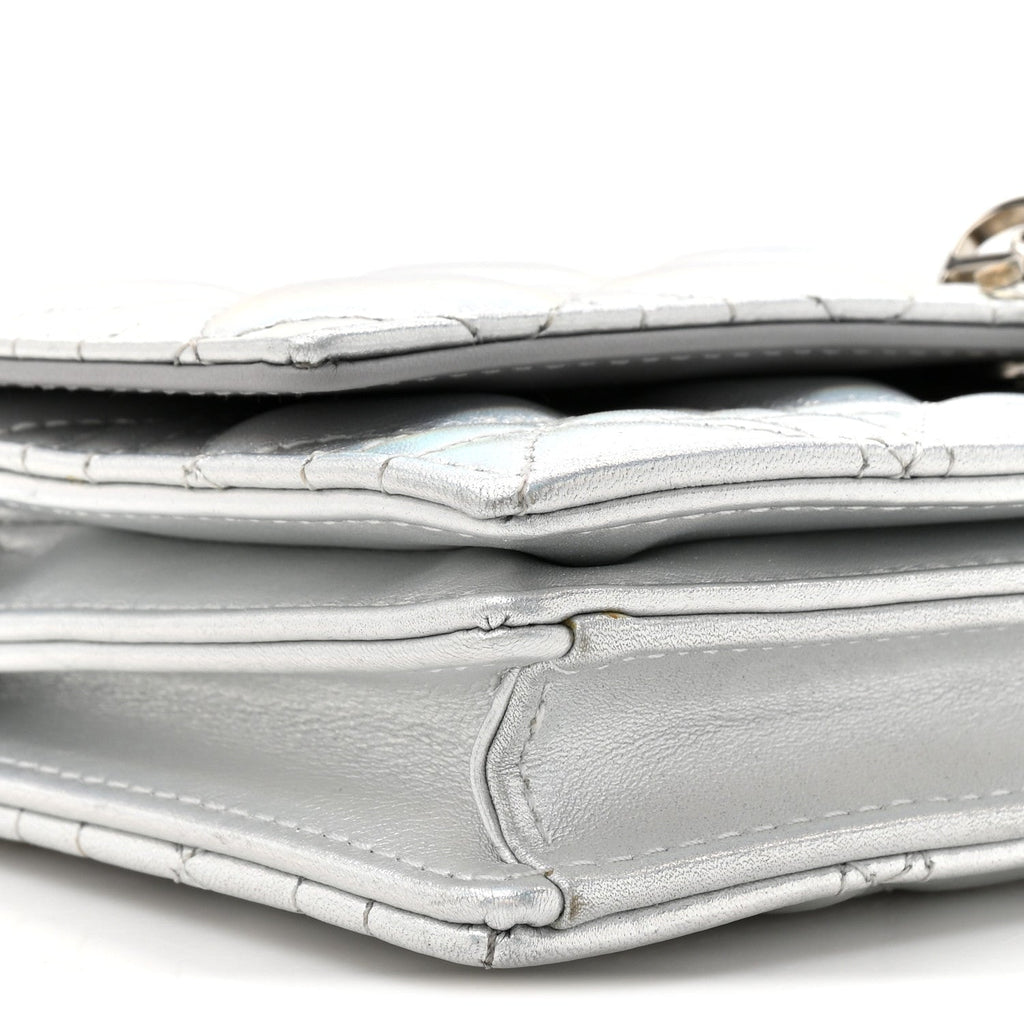Iridescent Metallic Lambskin Cannage Mini My Dior Bag Silver