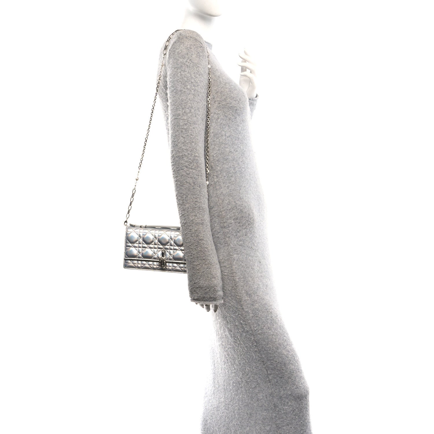Iridescent Metallic Lambskin Cannage Mini My Dior Bag Silver