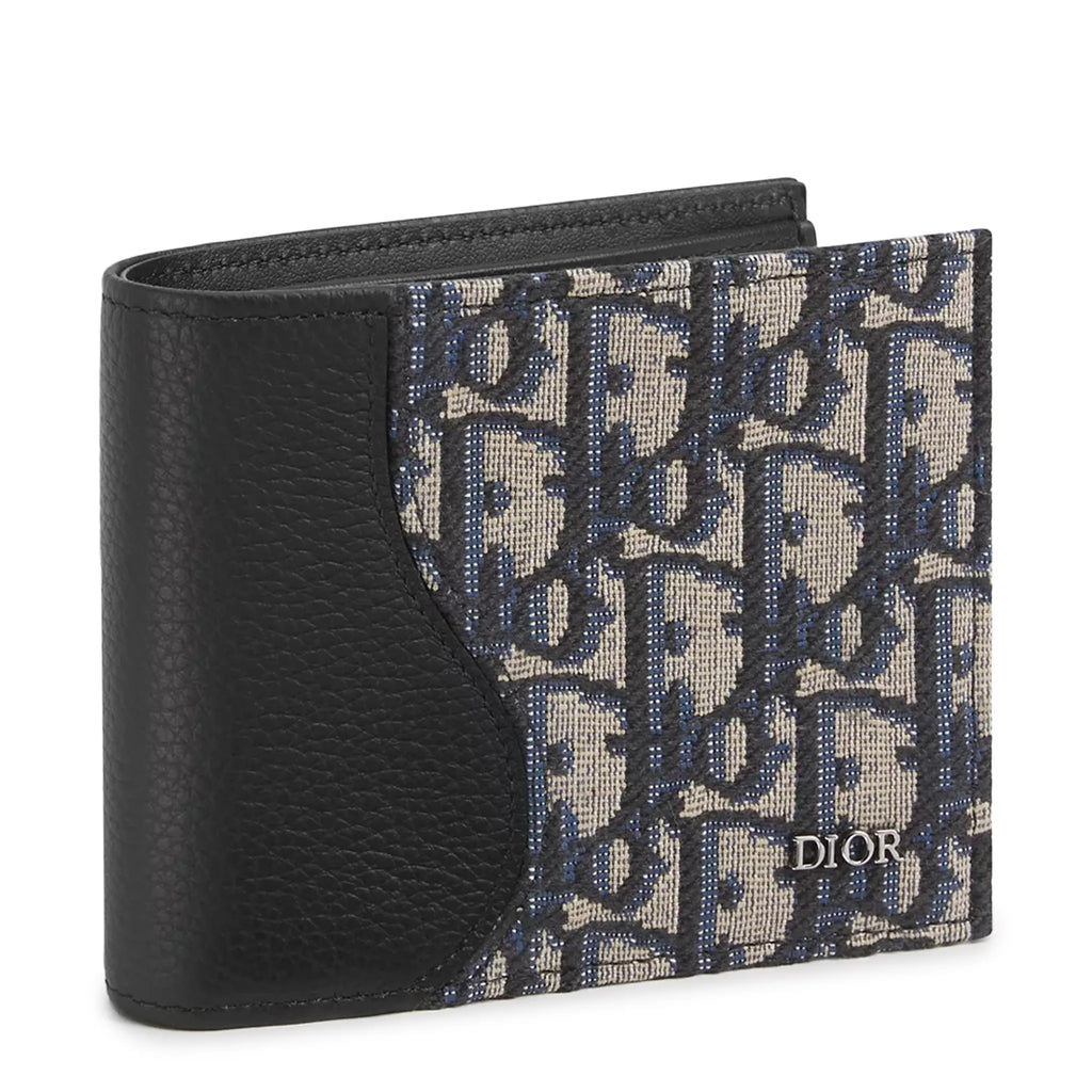 Dior Grained Calfskin Black and Beige Saddle Bifold Wallet