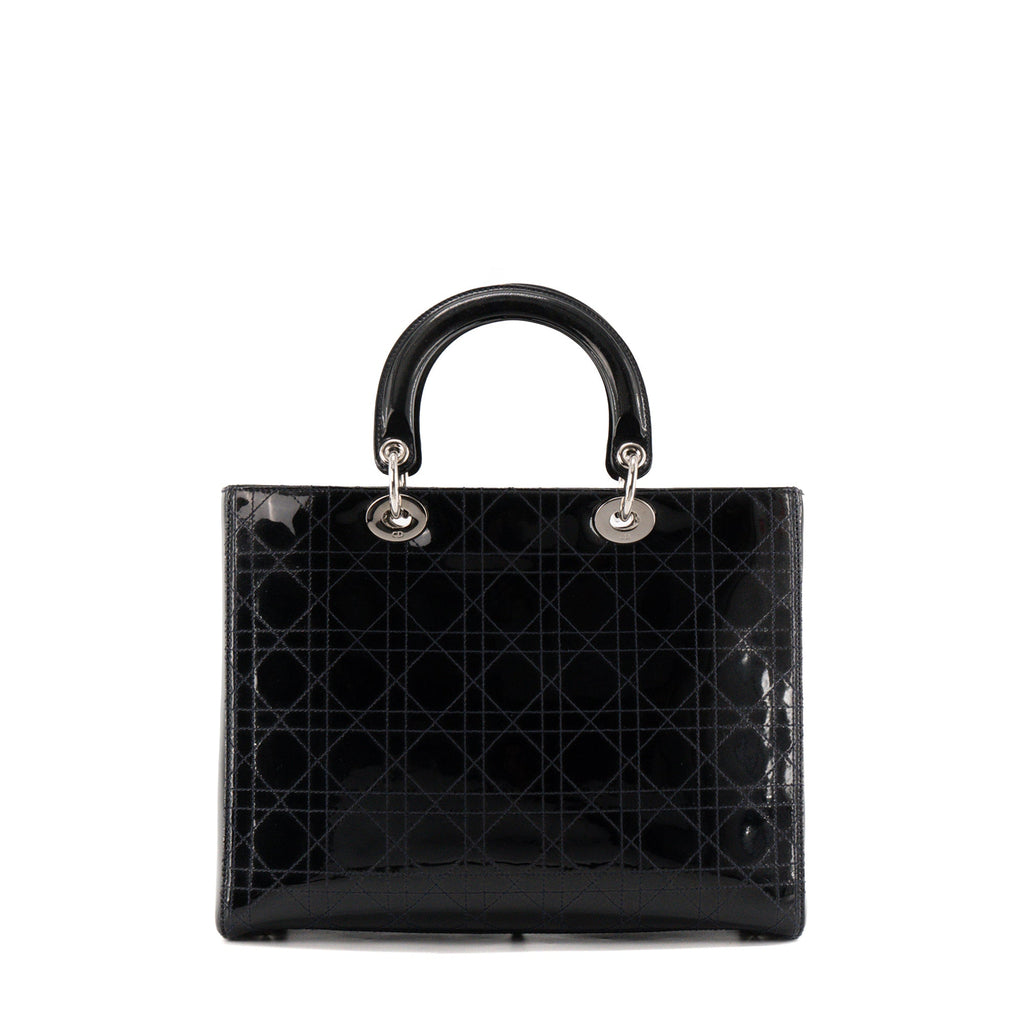 DIOR - Vintage black patent cannage leather Lady Dior Large handbag