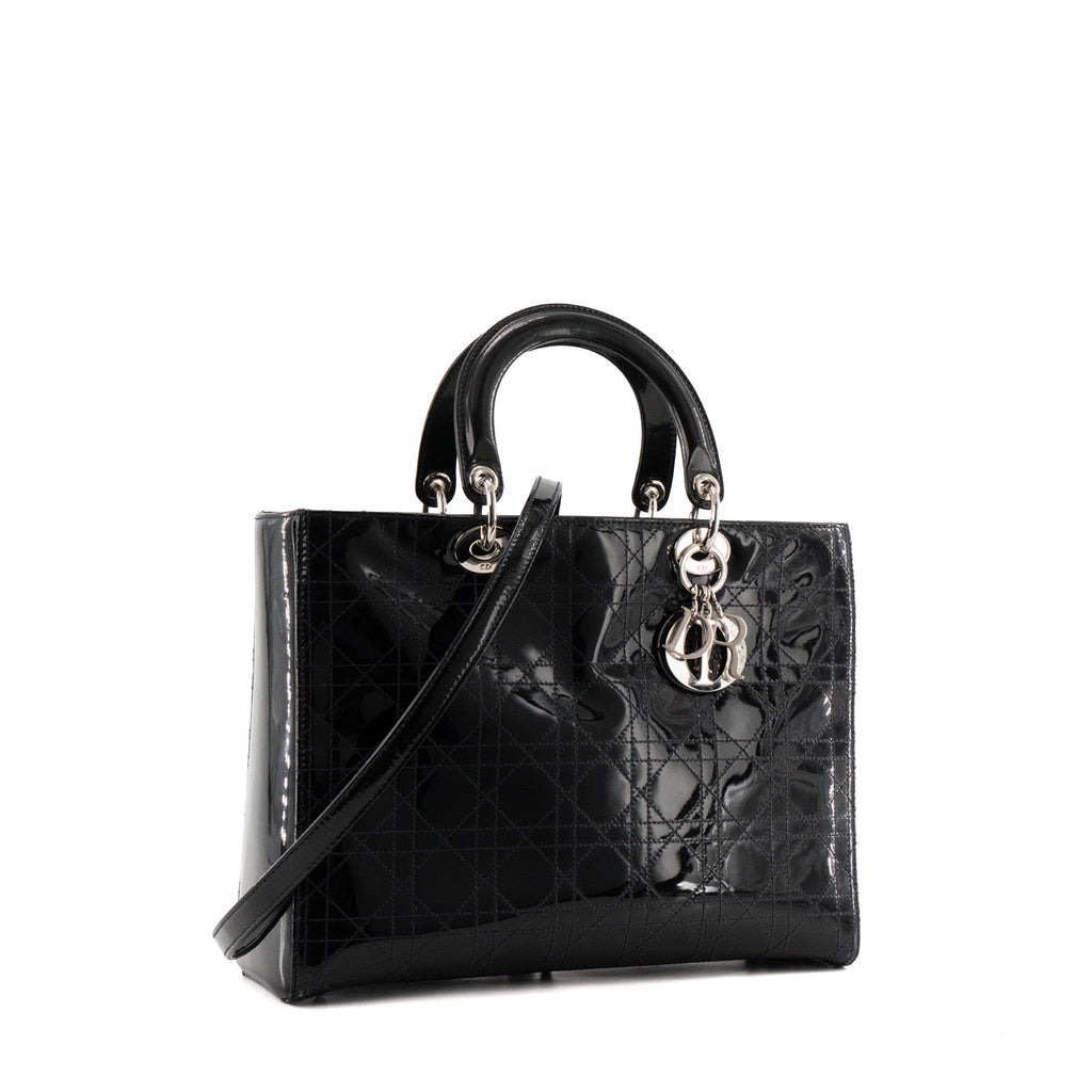 DIOR - Vintage black patent cannage leather Lady Dior Large handbag