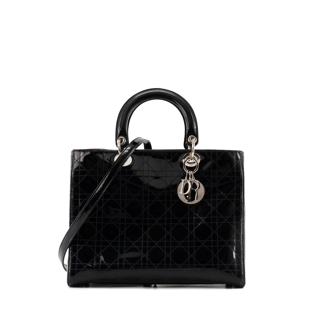 DIOR - Vintage black patent cannage leather Lady Dior Large handbag