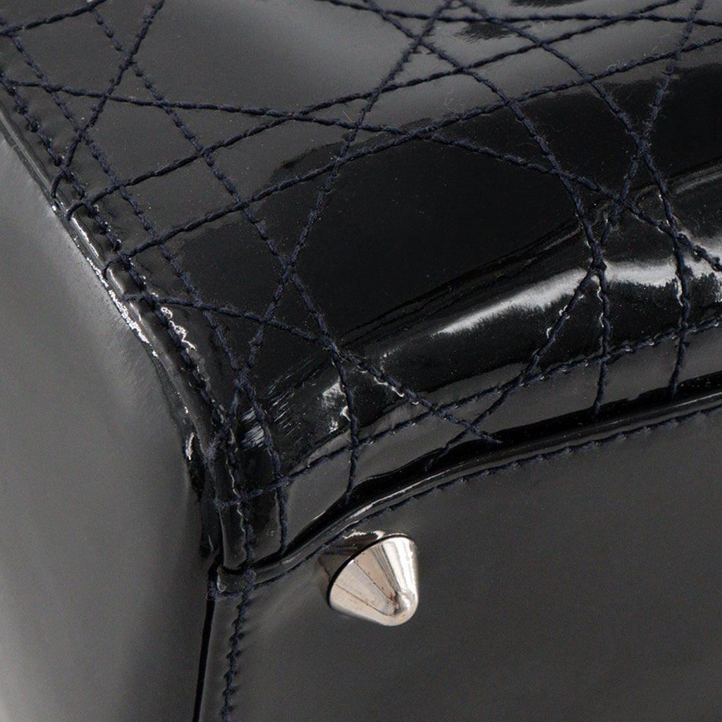 DIOR - Vintage black patent cannage leather Lady Dior Large handbag
