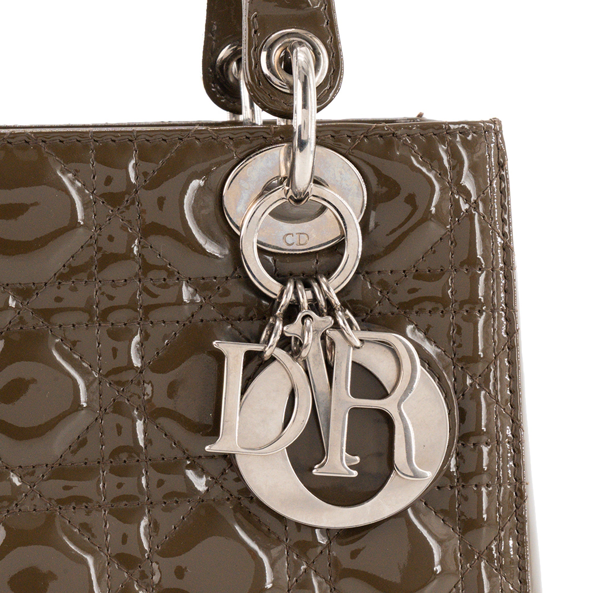 DIOR - Lady Dior medium Dior handbag in brown cannage patent leather