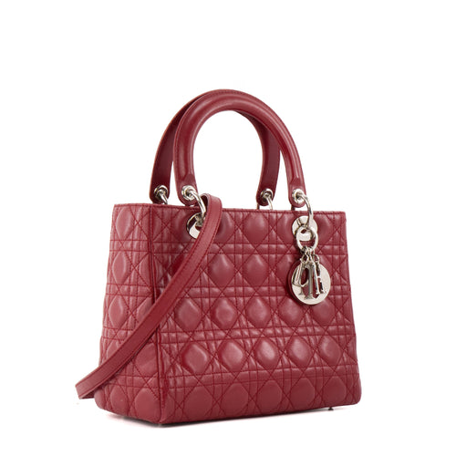DIOR - Vintage burgundy cannage leather medium Lady Dior handbag