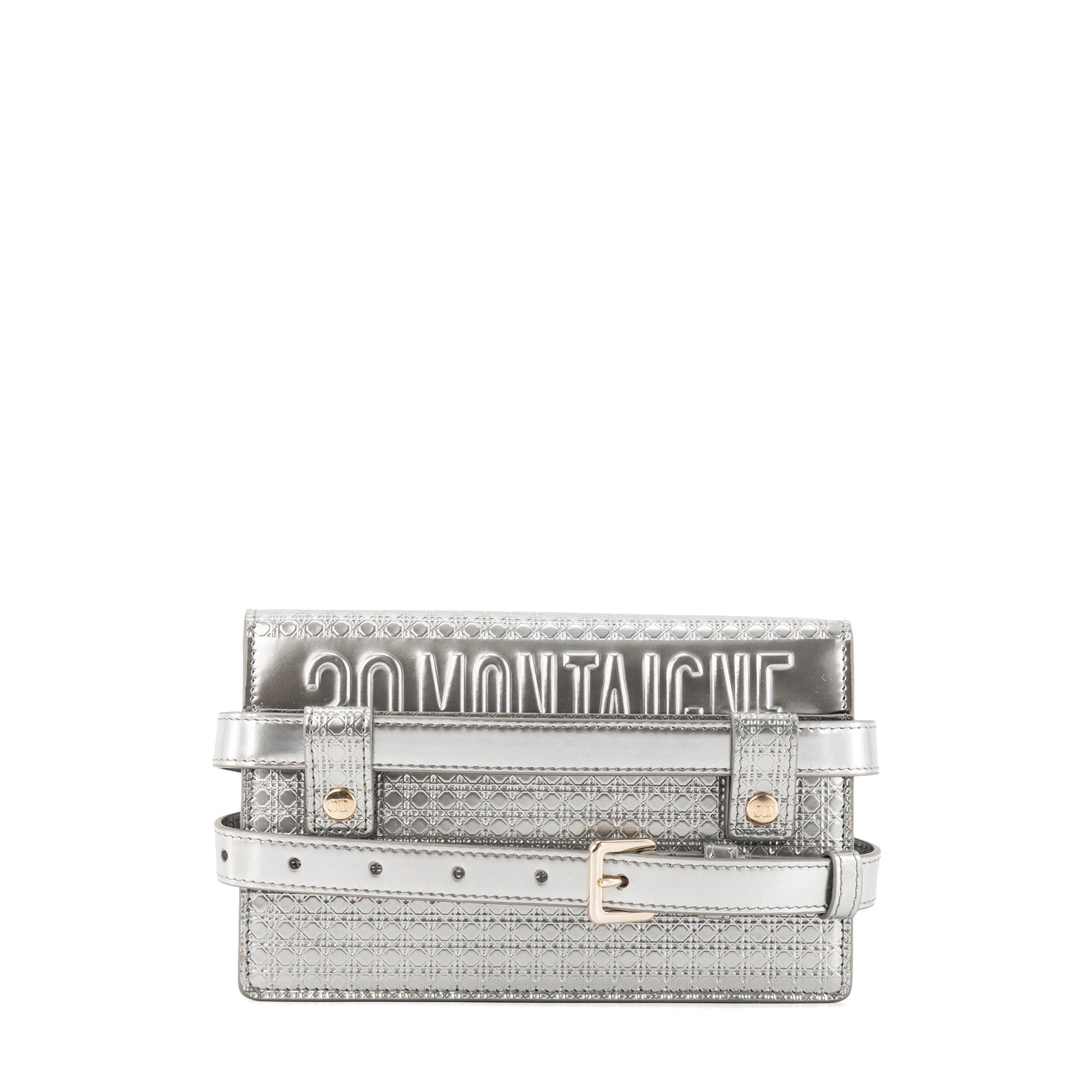 DIOR - Montaigne Pouch handbag in silver micro cannage leather