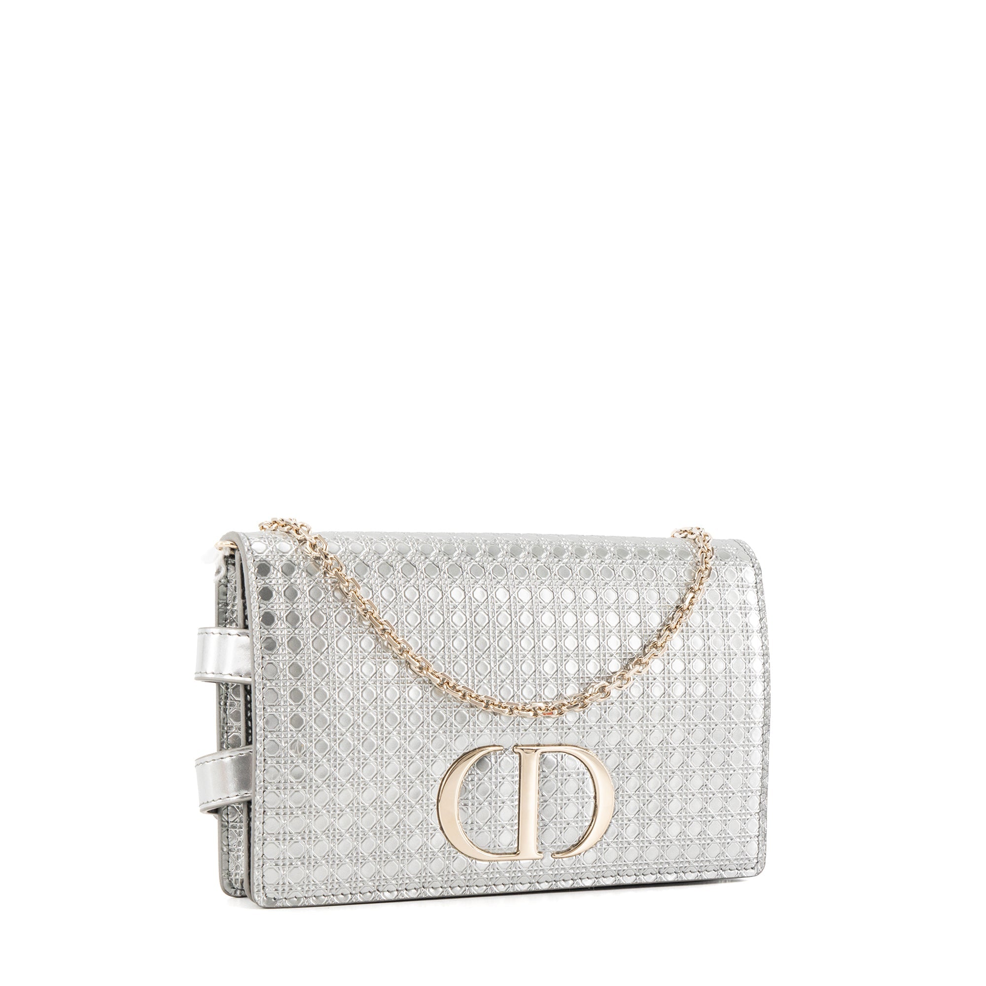 DIOR - Montaigne Pouch handbag in silver micro cannage leather