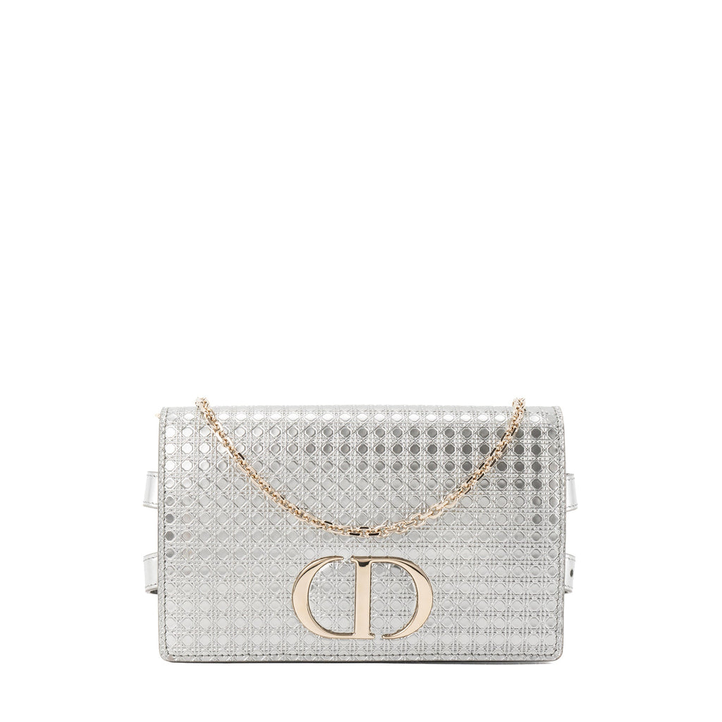 DIOR - Montaigne Pouch handbag in silver micro cannage leather