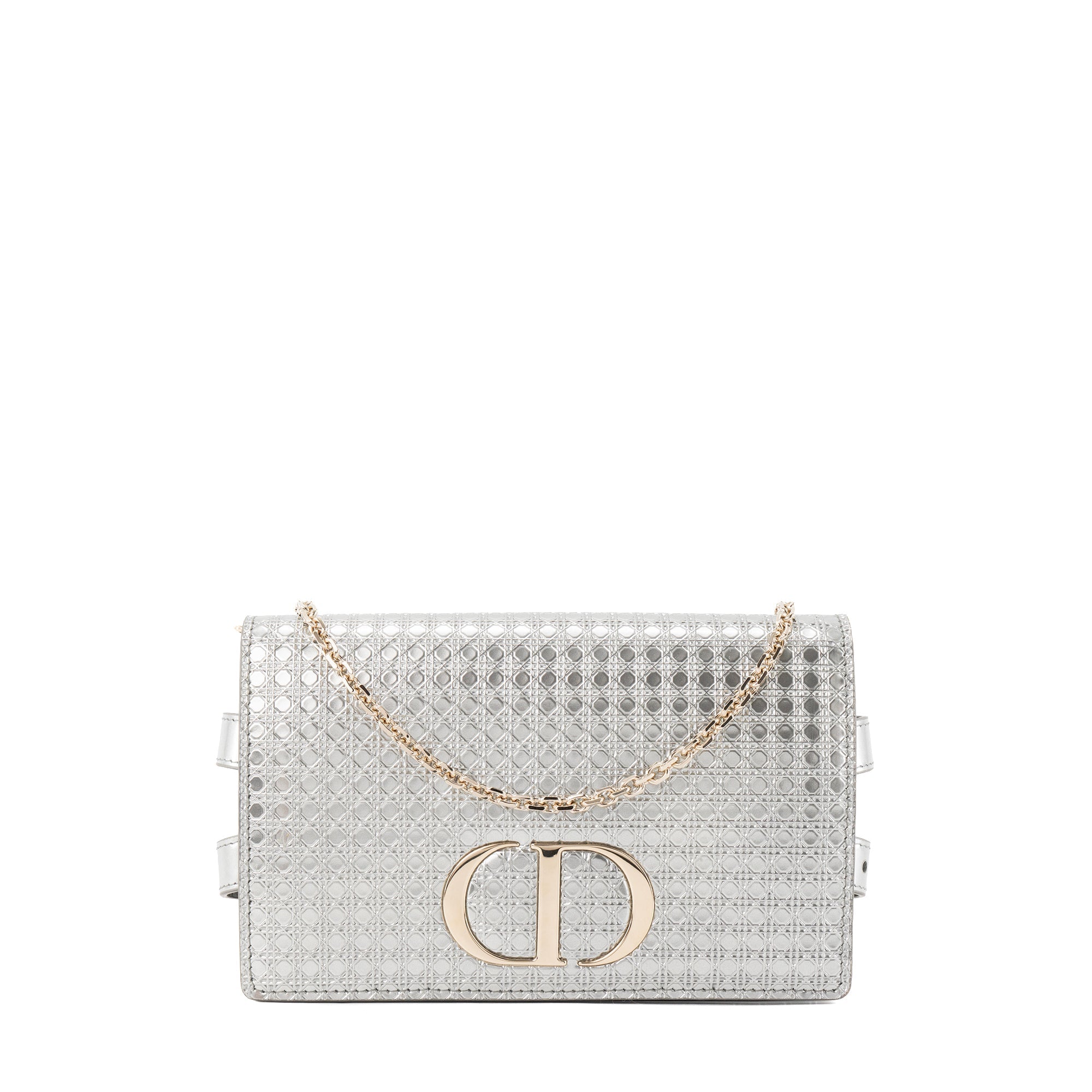 DIOR - Montaigne Pouch handbag in silver micro cannage leather