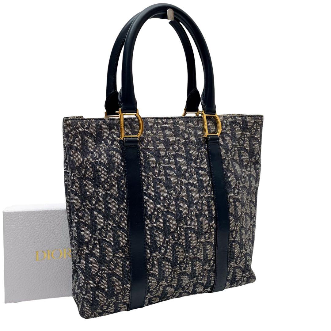 Dior Trotter Canvas Leather Hand Tote Navy