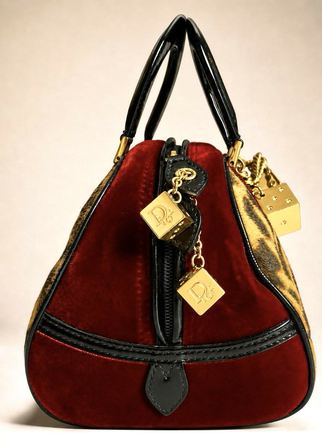 RARE MINI VINTAGE CHRISTIAN DIOR 2004 LEOPARD CHEETA DICE GAMBLER BAG GHW