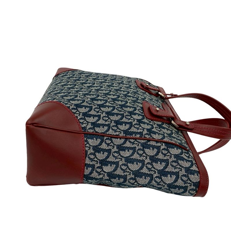 Christian Dior Logo Trotter Pattern Canvas Leather Handbag Tote