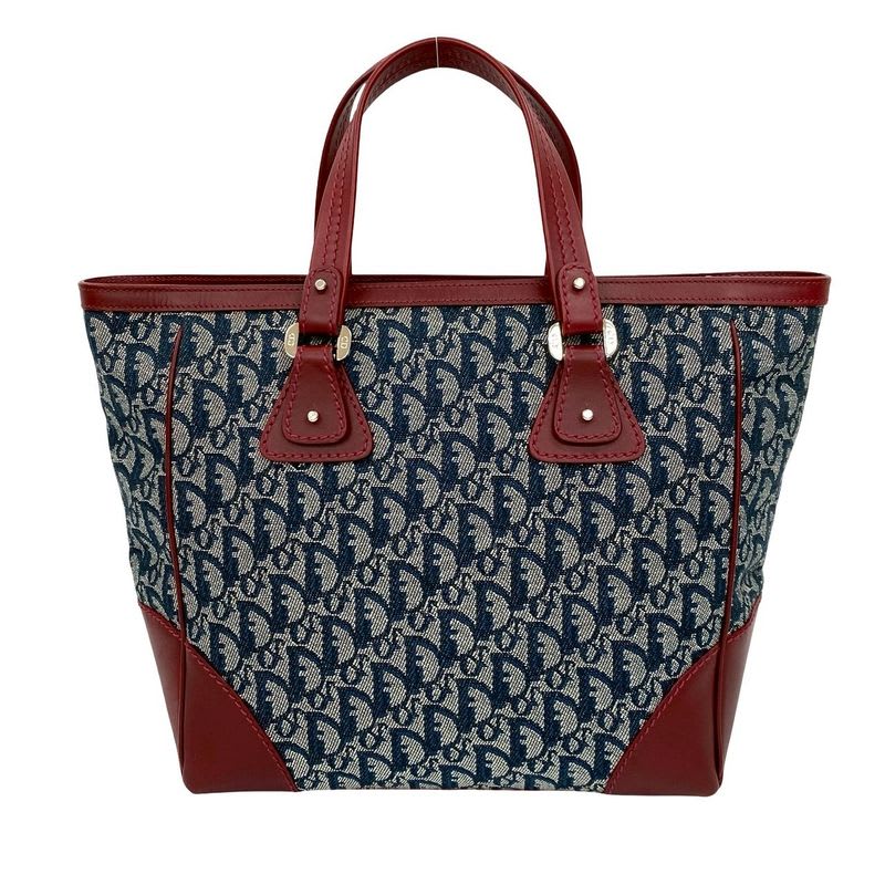 Christian Dior Logo Trotter Pattern Canvas Leather Handbag Tote