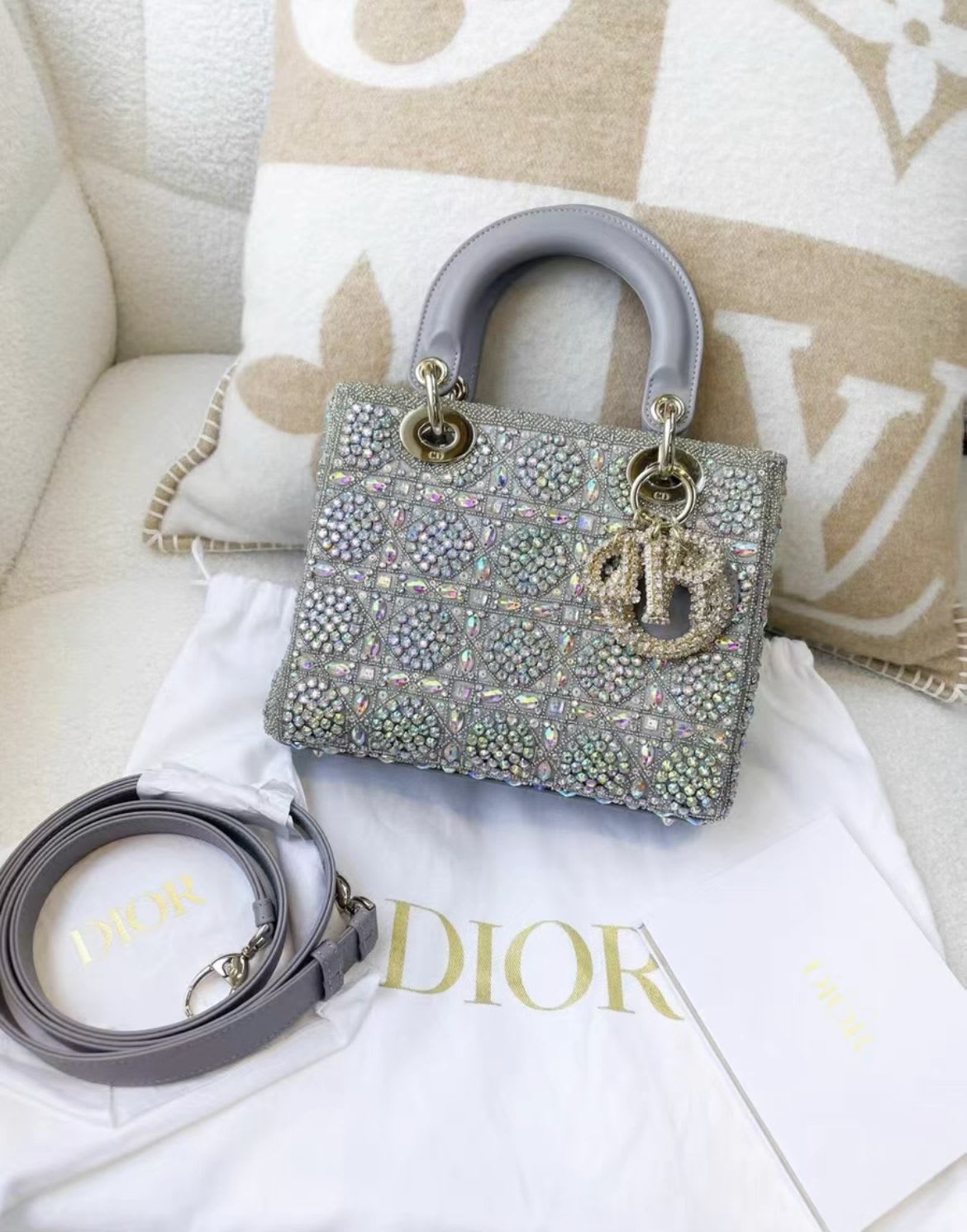 Limited edition Dior diamond crystal gray Princess Diana bag