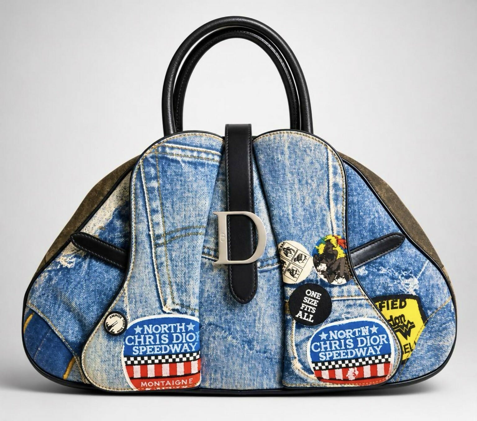CHRISTIAN DIOR 2001 LARGE DENIM SPEEDWAY “Miss Diorella” SADDLE HANDBAG