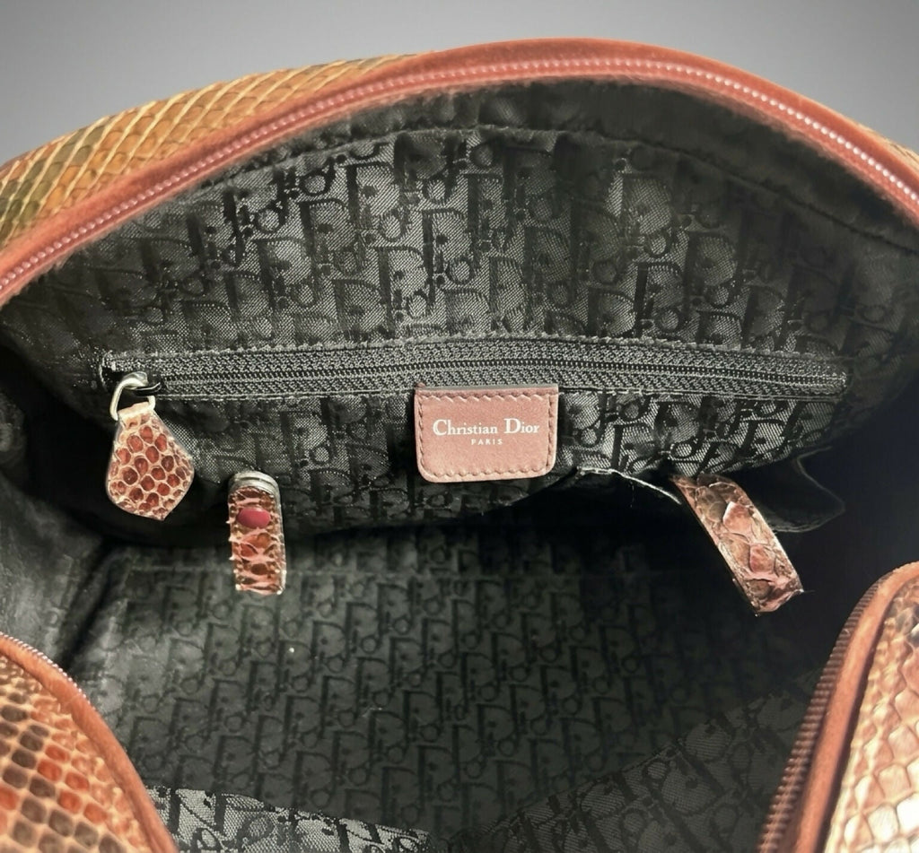 Rare Christian Dior Medium 2004 F/W Burgundy Suede Python Dice Gambler Bowling Bag